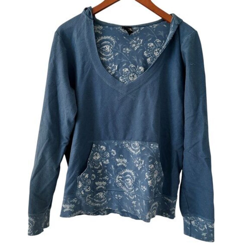 Lucky Brand Indigo Floral V-Neck Hoodie